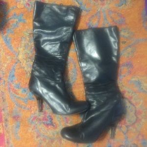 DIESEL Stiletto Knee High Black Leather Boots